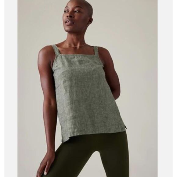 ATHLETA Voyager Tank Top Size M 100% Linen Aspen Olive Gray Adjustable Straps - Picture 1 of 13